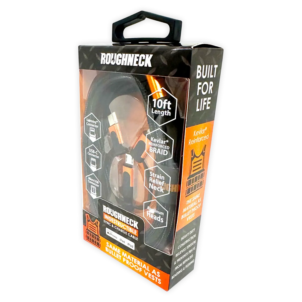 Charging Cable USB 3 in 1 Multi-Head USB-C / Micro USB / Lightning 10FT -  3 Pieces Per Pack 24561 ROUGHNECK